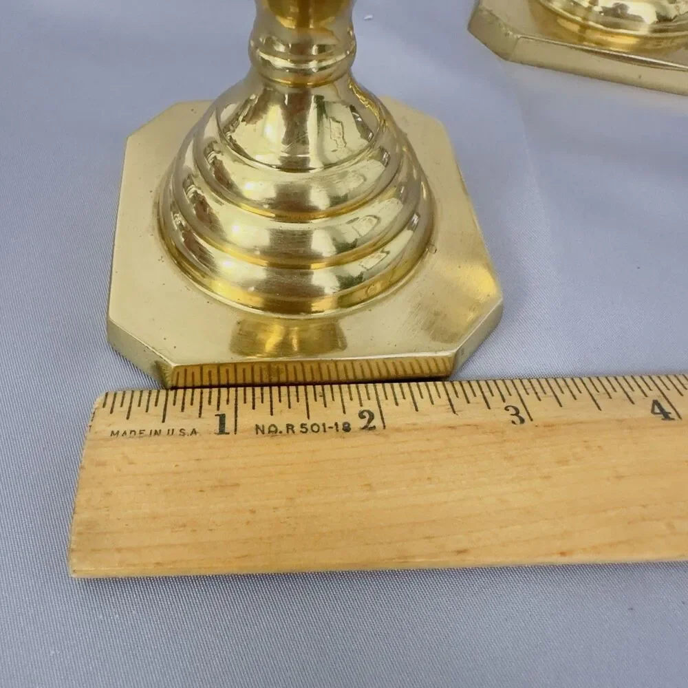 English Brass Beehive Candlesticks Diamond Pattern Victorian Style Pair Vtg
